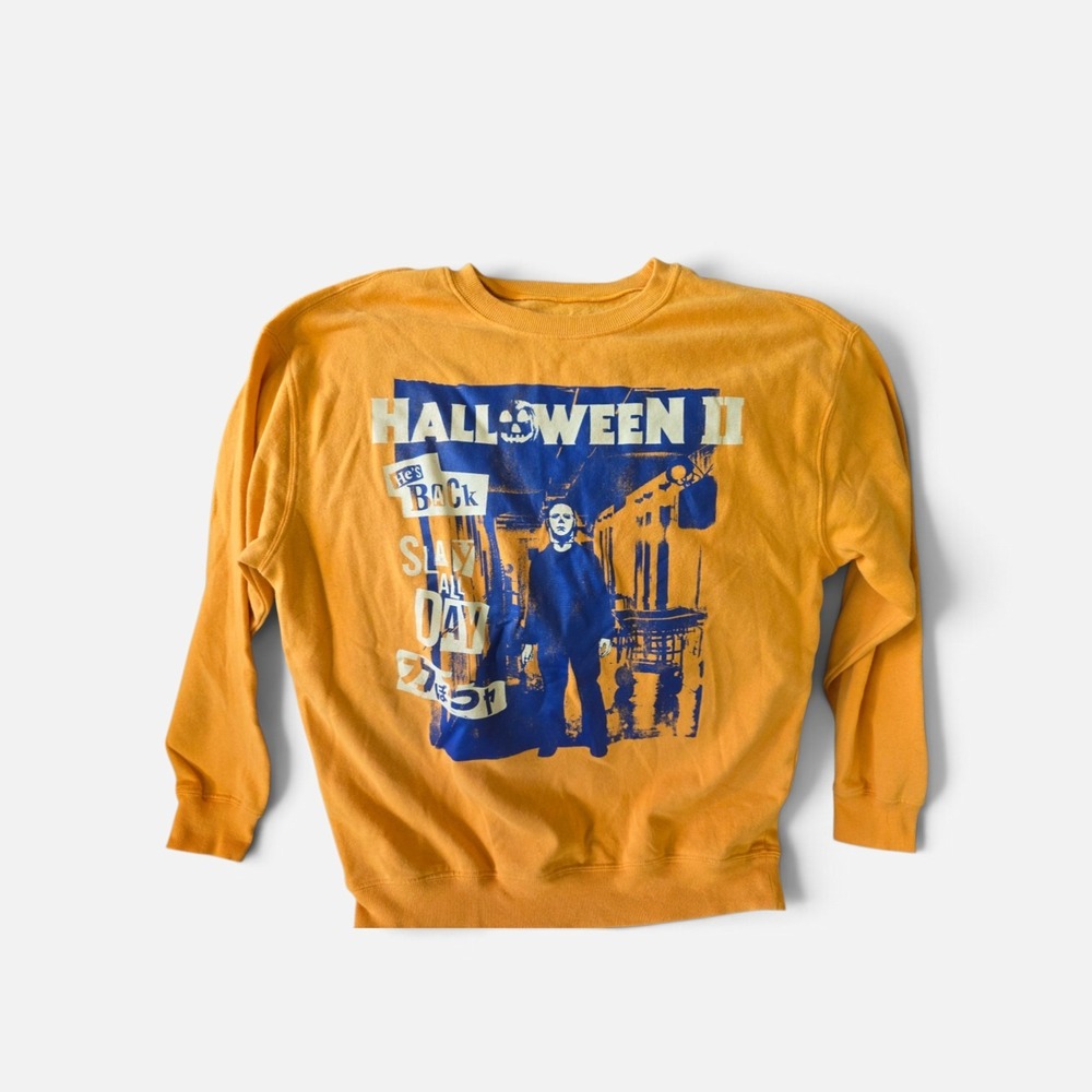 Halloween II Sweatshirt Michael Myers Orange Slay All Day Universal Studios M